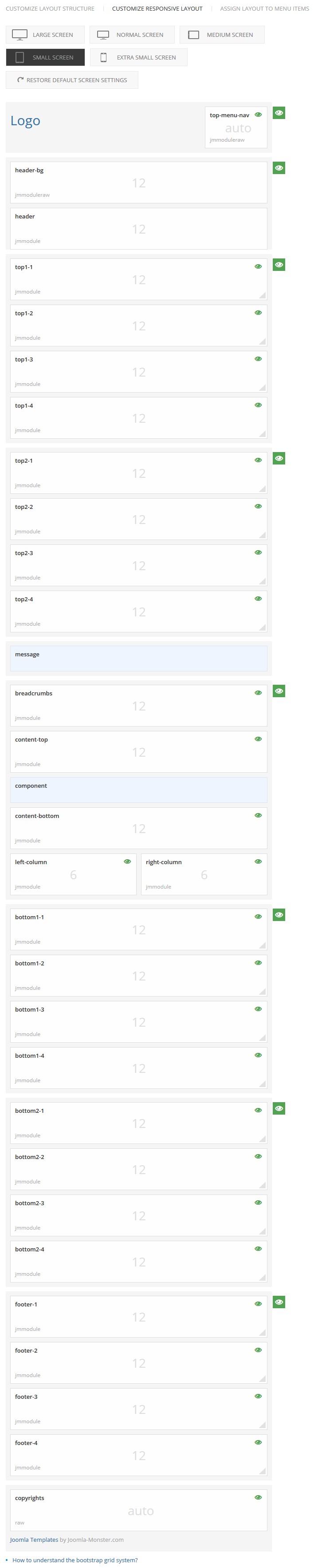 Module positions for small screen